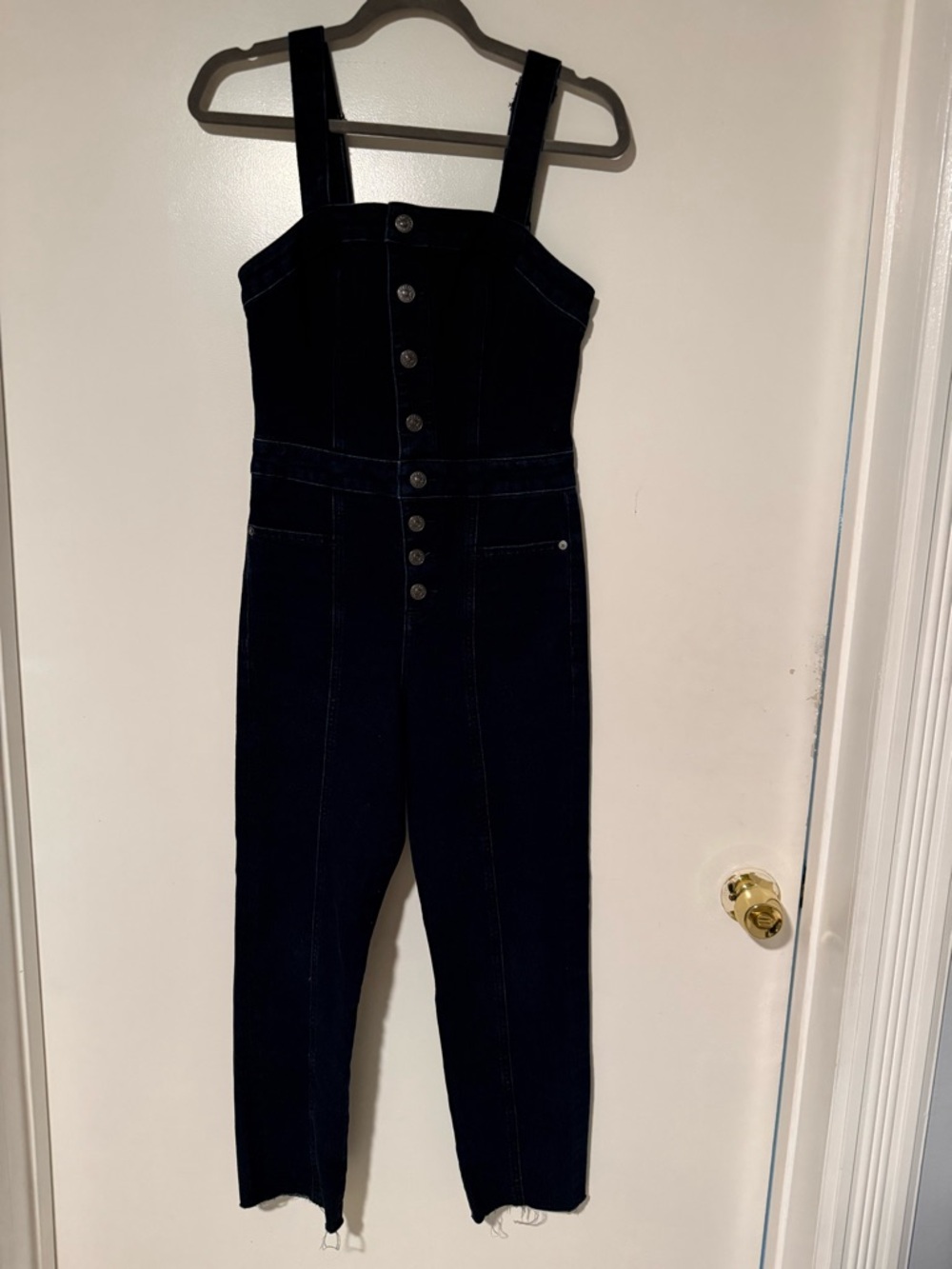 Express Black Denim Button-Front Jumpsuit